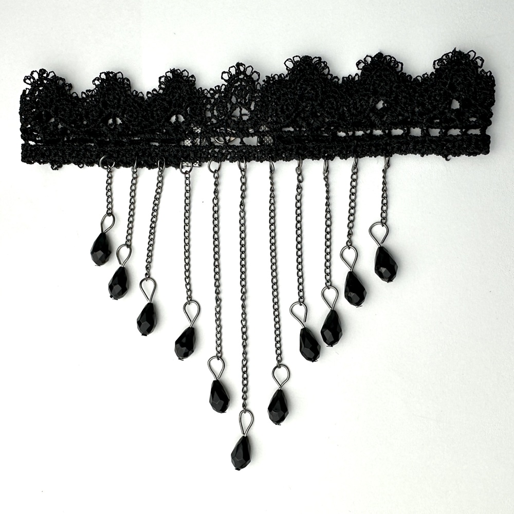Black goth choker necklace Victorian vampire witch gothic punk alt lace tear y2k